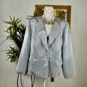 Nicolette Blazer Women 20W Silver Polyester Shimmer Metallic Single Button Coat